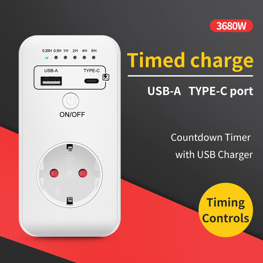 Kitchen Appliances Outlet - USB Type-C Timer Switch Digital Countdown